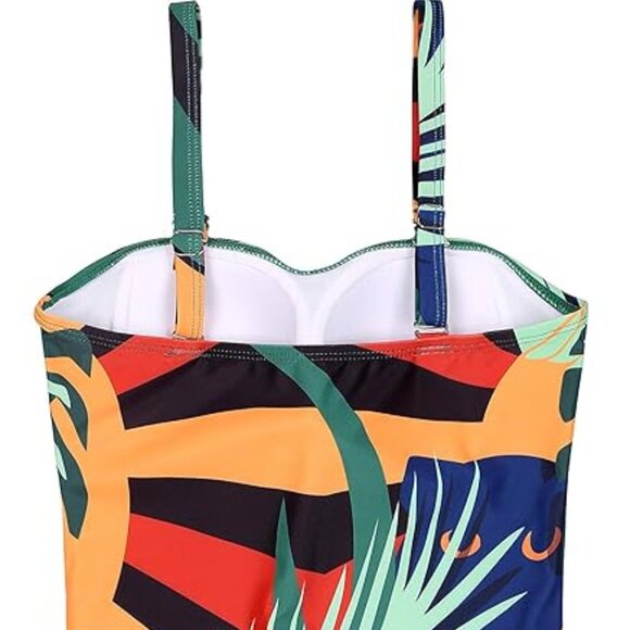 Nuoyanmei Women's Front Twisted Retro One Piece Padded Swimsuits - Picture 2 of 7